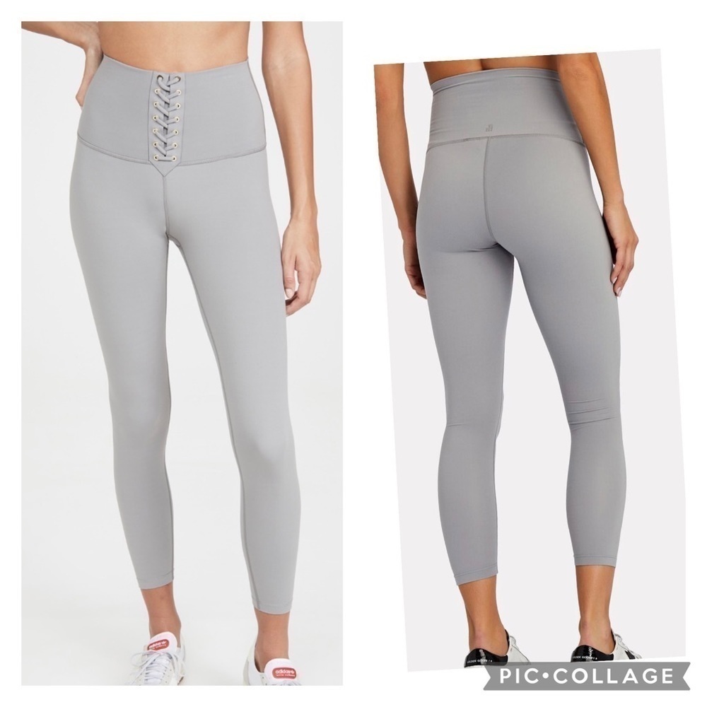 WE WORE WHAT Women’s LACE-UP LEGGING Activewear Light Gray Brushed Poly Sz L